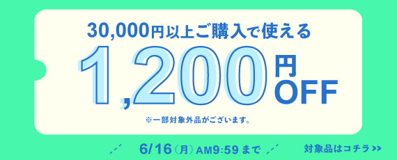 30,000円ご購入で何度でも使える1,200円OFFクーポン