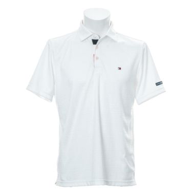 トミー ヒルフィガー ゴルフ　メンズ ロゴ刺繍 総柄 ジャガード 半袖 ポロシャツ THMA105　2021年モデル ホワイト（00）