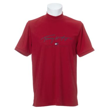 トミー ヒルフィガー ゴルフ　メンズ ロゴプリント 半袖 モックネックシャツ THMA133　2021年モデル レッド（40）