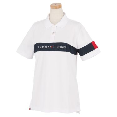 トミー ヒルフィガー ゴルフ　レディース 鹿の子 ロゴ刺繍 配色切替 半袖 ポロシャツ THLA105　2021年モデル ホワイト（00）