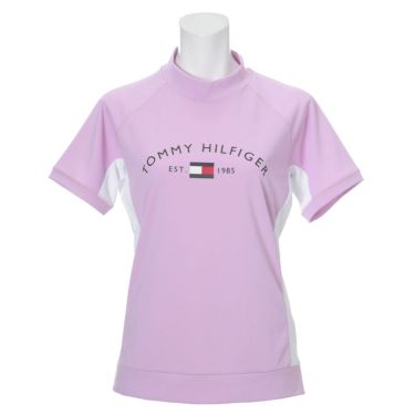 トミー ヒルフィガー ゴルフ　レディース ロゴプリント 鹿の子 生地切替 半袖 モックネックシャツ THLA119　2021年モデル ラベンダー（59）