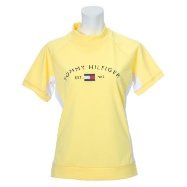 トミー ヒルフィガー ゴルフ　レディース ロゴプリント 鹿の子 生地切替 半袖 モックネックシャツ THLA119　2021年モデル イエロー（70）