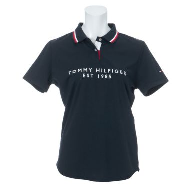 トミー ヒルフィガー ゴルフ　レディース フロッキープリント 背面ライン 半袖 ポロシャツ THLA130　2021年モデル ネイビー（30）