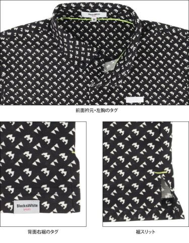 ブラック＆ホワイト Black＆White　ホワイトライン メンズ 総柄 ジオメトリックプリント 半袖 ボタンダウン ポロシャツ BGS9611XX　2021年モデル 詳細4