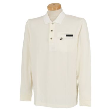 ブラック＆ホワイト Black＆White　メンズ ロゴ刺繍 ストレッチ ポケット付き 長袖 ポロシャツ BGF9210XJ　2020年モデル ホワイト（10）