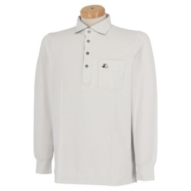 ブラック＆ホワイト Black＆White　メンズ ロゴ刺繍 ポケット付き 長袖 ホリゾンタルカラー ポロシャツ BGF9310XI　2020年モデル グレー（21）
