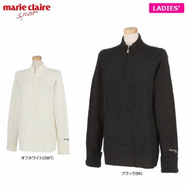 マリクレール marie claire　レディース 編地切替 長袖 ハーフジップ セーター 730-701　2020年モデル 詳細1
