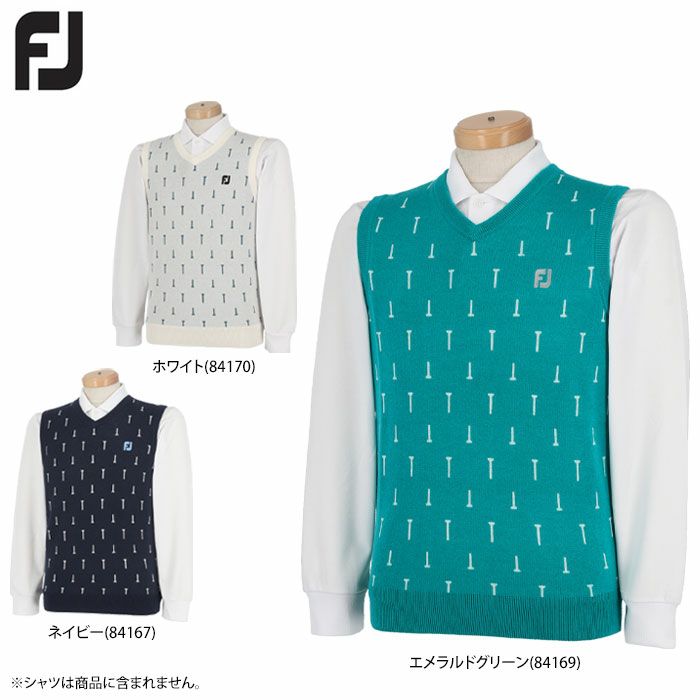 フットジョイ FootJoy メンズ ロゴ刺繍 ティー柄 ウール混 Vネック ニットベスト FJ-F20-M03 2020年モデル | 【公式】有賀園 ゴルフオンラインAGO