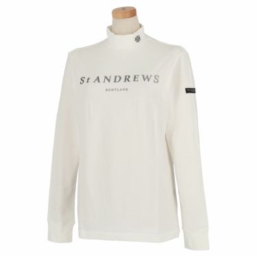 セントアンドリュース St ANDREWS　レディース ロゴプリント ベア天竺 長袖 ハイネックシャツ 043-1266952　2021年モデル ホワイト（030）