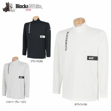 ブラック&ホワイト Black＆White　ホワイトライン メンズ ロゴプリント ストレッチ 長袖 モックネックシャツ BGF9201WB　2021年モデル 詳細1
