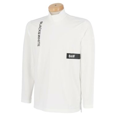 ブラック&ホワイト Black＆White　ホワイトライン メンズ ロゴプリント ストレッチ 長袖 モックネックシャツ BGF9201WB　2021年モデル ホワイト（10）