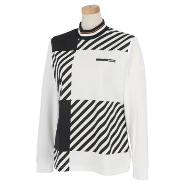 ブラック&ホワイト Black＆White　ホワイトライン レディース チェック柄 長袖 モックネックシャツ BLF9201WD　2021年モデル ホワイト（10）