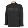 ピン PING　メンズ ロゴプリント 裏起毛 長袖 ラグランスリーブ ハイネックシャツ 621-1269001　2021年モデル チャコールグレー（021）