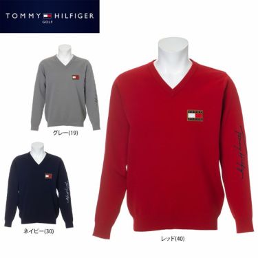 トミー ヒルフィガー ゴルフ　メンズ ロゴワッペン 長袖 Vネック セーター THMA158　2021年モデル 詳細1