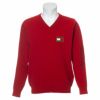 トミー ヒルフィガー ゴルフ　メンズ ロゴワッペン 長袖 Vネック セーター THMA158　2021年モデル レッド（40）