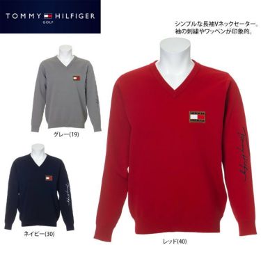 トミー ヒルフィガー ゴルフ　メンズ ロゴワッペン 長袖 Vネック セーター THMA158　2021年モデル 詳細2