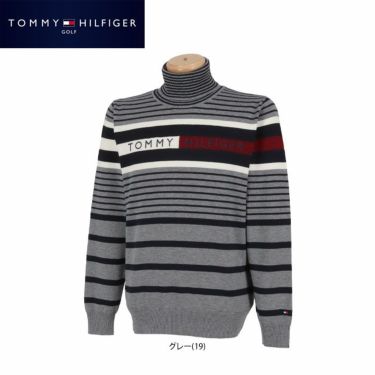 トミー ヒルフィガー ゴルフ　メンズ ロゴ刺繍 ボーダー柄 長袖 タートルネック セーター THMA188　2021年モデル 詳細1