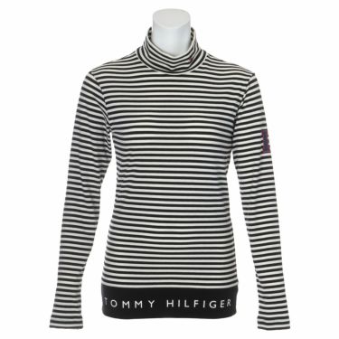トミー ヒルフィガー ゴルフ　レディース ロゴプリント ボーダー柄 長袖 ハイネックシャツ THLA168　2021年モデル ブラック（10）
