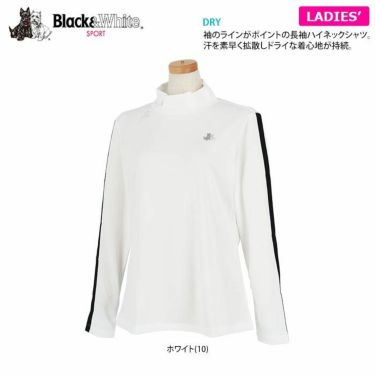 ブラック＆ホワイト Black＆White　レディース ラインストーンロゴ 袖ライン 長袖 ハイネックシャツ BLS9201XO　2021年モデル 詳細2