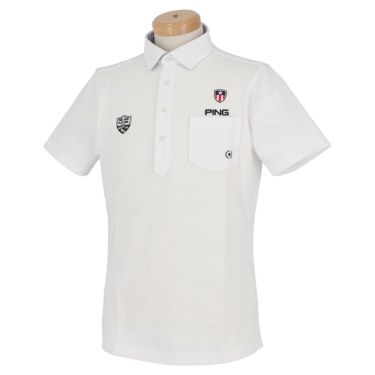 ピン PING　メンズ ロゴ刺繍 ポケット付き 半袖 共衿ポロシャツ 621-1160004　2021年モデル ホワイト（030）