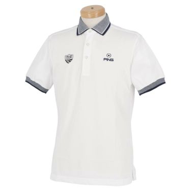ピン PING　メンズ ロゴ刺繍 鹿の子 ベンチレーション 半袖 ポロシャツ 621-1160008　2021年モデル ホワイト（030）