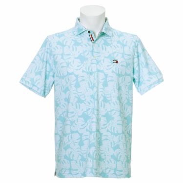 トミー ヒルフィガー ゴルフ　メンズ ロゴ刺繍 総柄 リーフプリント 半袖 ポロシャツ THMA140　2021年モデル サックス（39）