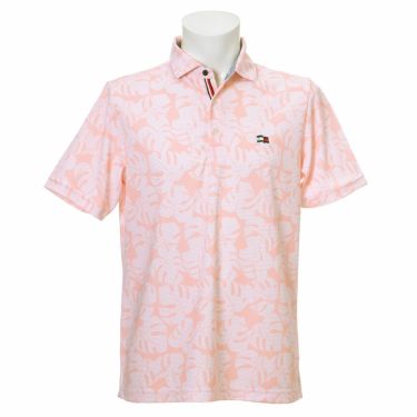 トミー ヒルフィガー ゴルフ　メンズ ロゴ刺繍 総柄 リーフプリント 半袖 ポロシャツ THMA140　2021年モデル ピンク（48）