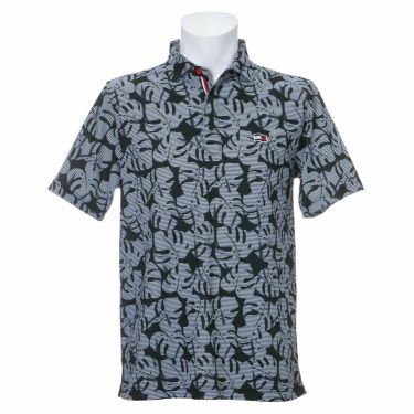 トミー ヒルフィガー ゴルフ　メンズ ロゴ刺繍 総柄 リーフプリント 半袖 ポロシャツ THMA140　2021年モデル ネイビー（30）