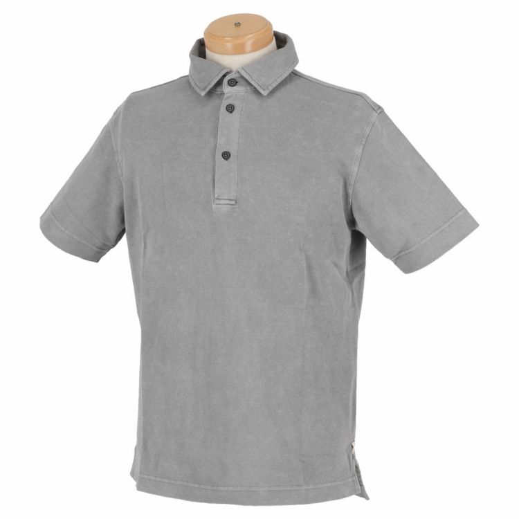 レトロ 長袖ポロシャツ ワイドカラー ホリゾンタル 刺繍ロゴ グレー灰色L