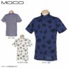 MOCO モコ　メンズ 鹿の子 総柄プリント 半袖 ワイドカラー ポロシャツ 21-2211342
