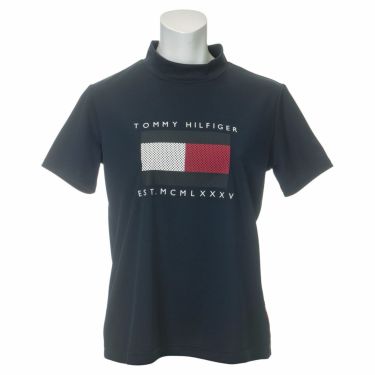 トミー ヒルフィガー ゴルフ　レディース メッシュフラッグ柄 半袖 モックネックシャツ THLA208　2022年モデル ネイビー（30）