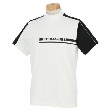 ブラック＆ホワイト Black＆White　ホワイトライン メンズ バイカラー アシンメトリーデザイン 半袖 モックネックシャツ BGS9502WL　2022年モデル ホワイト（10）