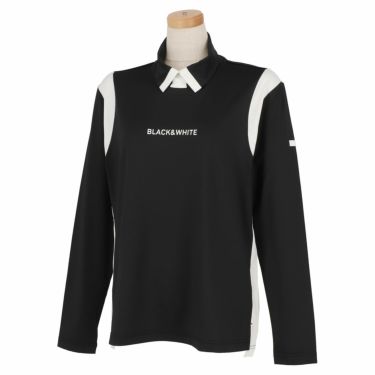 ブラック＆ホワイト Black＆White　ホワイトライン レディース バイカラー 長袖 モックネックシャツ BLS9202WL　2022年モデル ブラック（20）