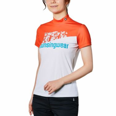 マンシングウェア Munsingwear　レディース カラーブロック 半袖 モックネックシャツ MEWRJA05　2021年モデル ホワイト×オレンジ（WHOR）