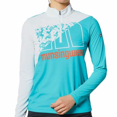 マンシングウェア Munsingwear　レディース カラーブロック ストレッチ 長袖 ハーフジップシャツ MEWRJB04　2021年モデル エメラルド×ホワイト（EMWH）