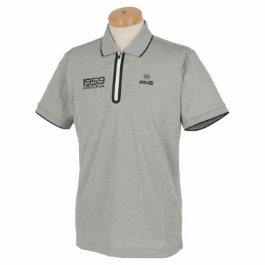 ピン PING　メンズ メッシュ切替 半袖 ハーフジップシャツ 621-2160201　2022年モデル 杢グレー（022）