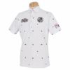 フィラ FILA　メンズ ロゴ刺繍 飛び柄プリント 半袖 ボタンダウン ポロシャツ 742-605　2022年モデル ホワイト（WT）