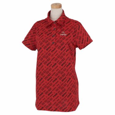 ピン PING　レディース バイアスロゴジャガード 総柄 半袖 ポロシャツ 622-2160200　2022年モデル レッド（100）