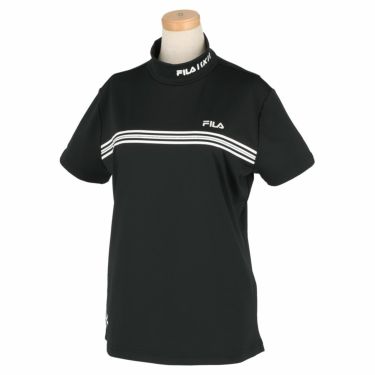フィラ FILA　レディース ロゴ刺繍 ラインデザイン ストレッチ 半袖 モックネックシャツ 752-641　2022年モデル ブラック（BK）