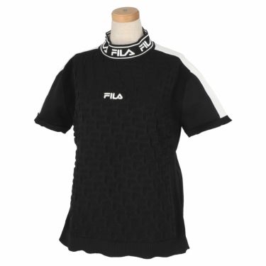 フィラ FILA　レディース ロゴデザイン 編地切替 半袖 ニット モックネックシャツ 752-646　2022年モデル ブラック（BK）