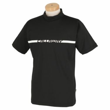 キャロウェイ Callaway メンズ ロゴラインプリント 半袖 モックネックシャツ 241-1134505　2021年モデル ブラック（010）