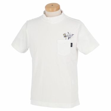 キャロウェイ Callaway メンズ フラワープリント 鹿の子 半袖 ポケット付き モックネックシャツ 241-1134523　2021年モデル ホワイト（030）