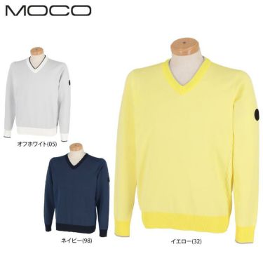 MOCO モコ　メンズ ロゴワッペン 編地切替 長袖 Vネック セーター 21-1221110　2021年モデル 詳細1