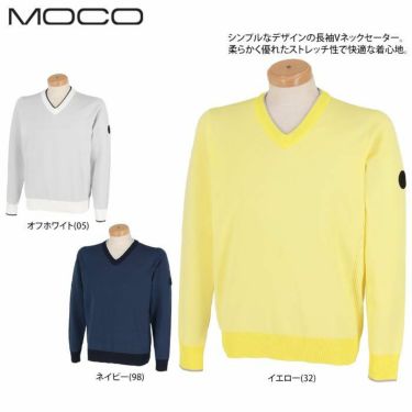 MOCO モコ　メンズ ロゴワッペン 編地切替 長袖 Vネック セーター 21-1221110　2021年モデル 詳細2