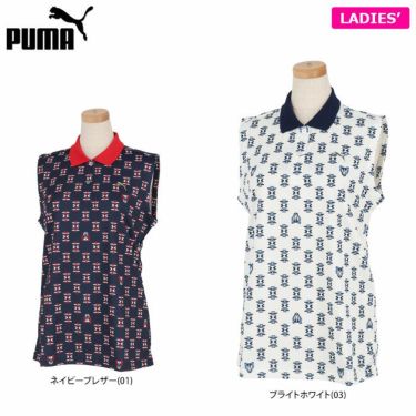 プーマ PUMA　レディース 幾何学柄 メタリックPUMAキャット ノースリーブ ポロシャツ 930575　2022年モデル 詳細1