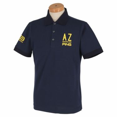 ピン PING　メンズ 鹿の子 AZロゴプリント 半袖 ポロシャツ 621-2160405　2022年モデル ネイビー（120）