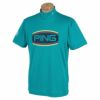 ピン PING　メンズ ロゴプリント ダブルフェイス生地 半袖 ハイネックシャツ 621-2168402　2022年モデル ターコイズ（111）