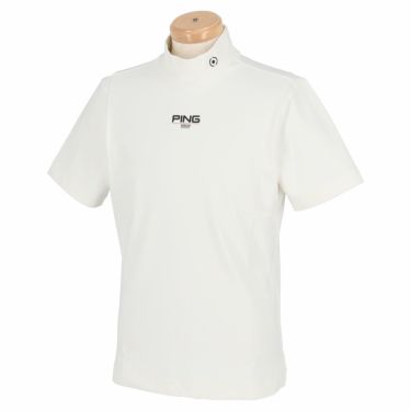 ピン PING　メンズ バックプリント 接触冷感 ストレッチ 半袖 ハイネックシャツ 621-2168403　2022年モデル ホワイト（030）