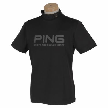 ピン PING　メンズ UVカット ロゴプリント ストレッチ 半袖 モックネックシャツ 621-2168404　2022年モデル ブラック（010）