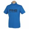 ピン PING　メンズ UVカット ロゴプリント ストレッチ 半袖 モックネックシャツ 621-2168404　2022年モデル ブルー（110）